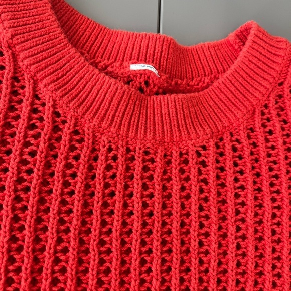❤️2/$30❤️M]Old Navy Long Sleeve Cropped Crochet Red Open Knit Sweater 100 Cotton - Picture 6 of 11